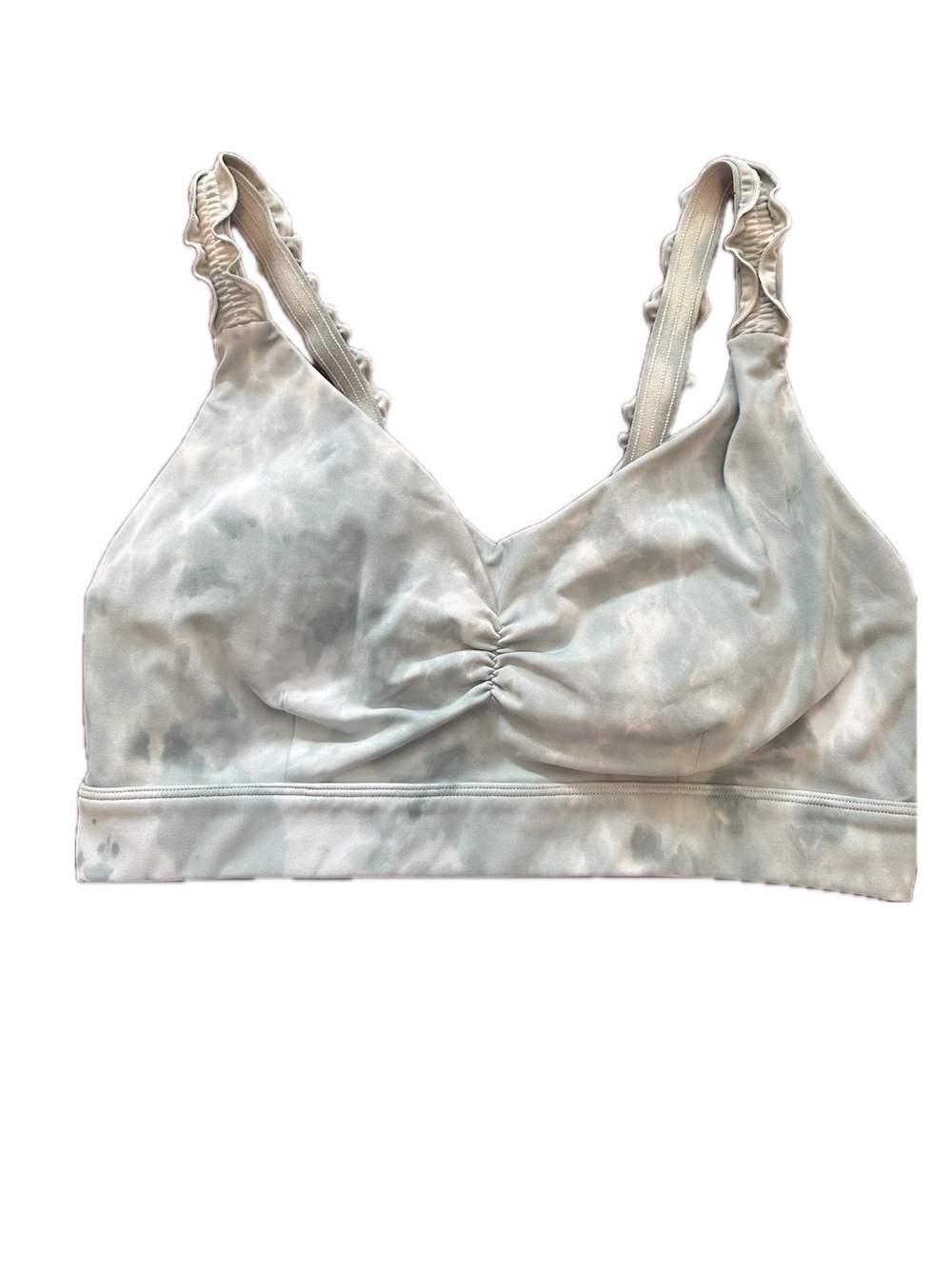 JoyLab Light Sage Tie-Dye Ruffled-Strap Sports Bra